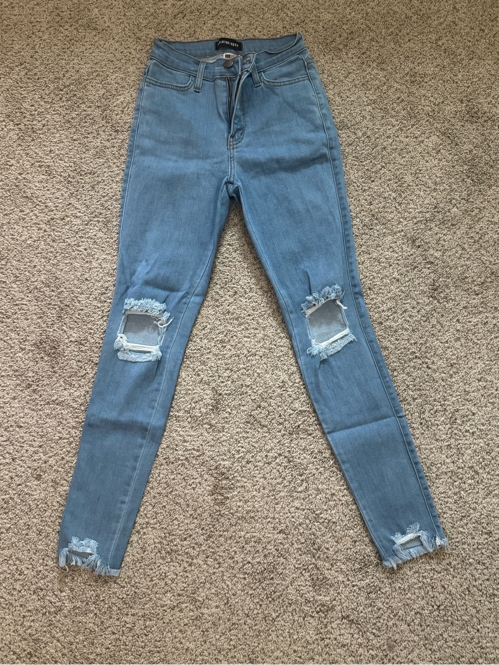 Light Blue Ripped High-Rise Skinny Jeans - Women
